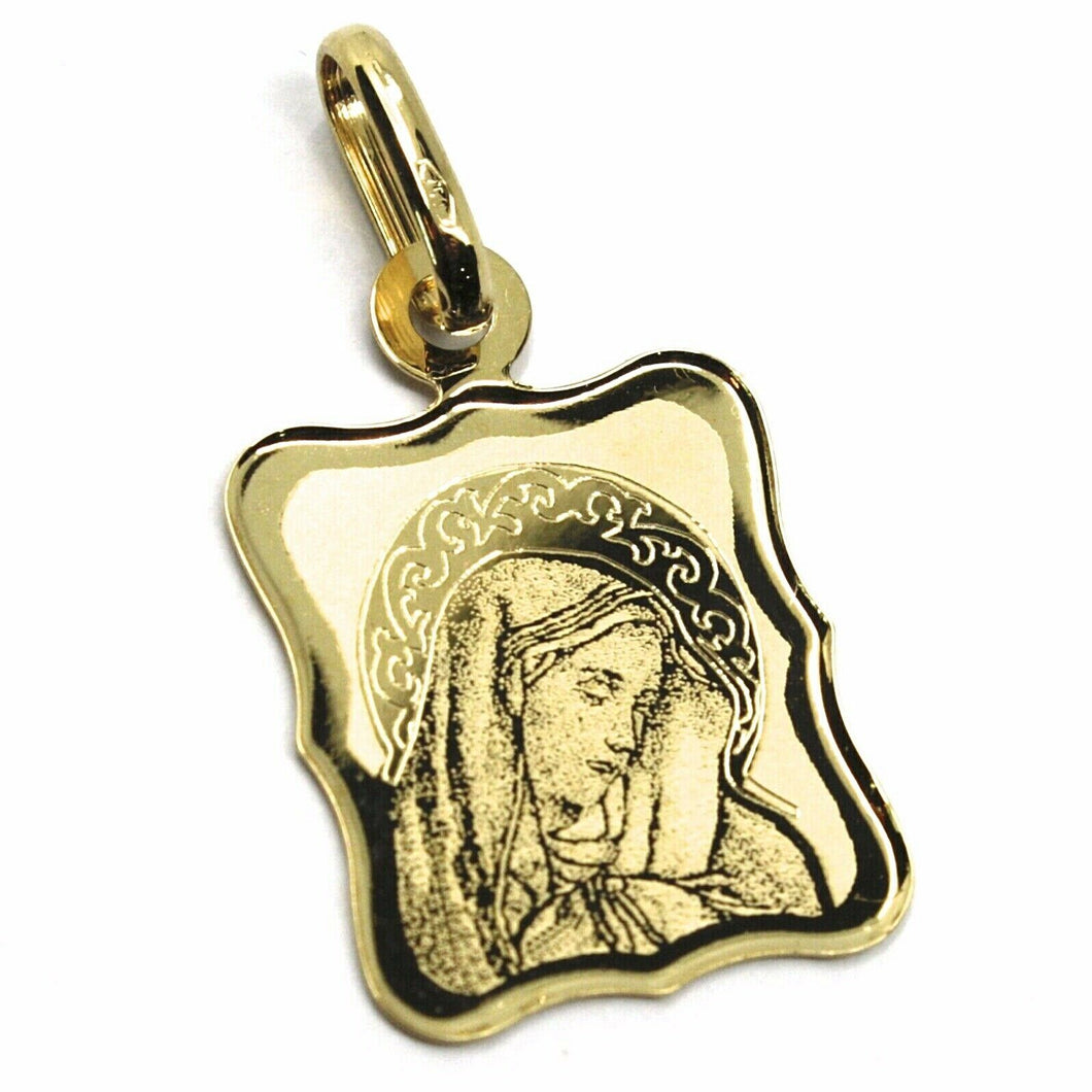 SOLID 18K YELLOW RECTANGULAR GOLD MEDAL 16mm VIRGIN MARY OUR LADY OF SORROWS.