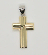 Load image into Gallery viewer, 18k white and yellow gold cross stylized very luster made in Italy 1.2 inches.
