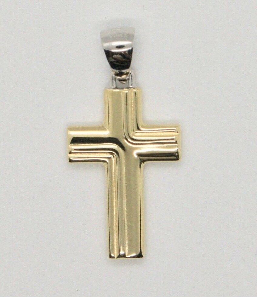 18k white and yellow gold cross stylized very luster made in Italy 1.2 inches.