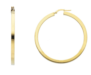 18K YELLOW GOLD CIRCLE EARRINGS DIAMETER 40 MM WITH SQUARE TUBE   MADE IN ITALY.