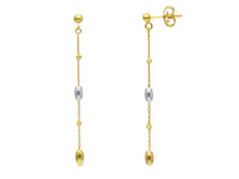 Load image into Gallery viewer, 18K YELLOW WHITE GOLD PENDANT EARRINGS, SMALL 2.5mm FACETED OVALS, LENGTH 50mm.
