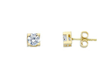 Load image into Gallery viewer, 18K YELLOW GOLD STUD EARRINGS WHITE 5mm CUBIC ZIRCONIA, 4 PRONG, SOLITAIRE.
