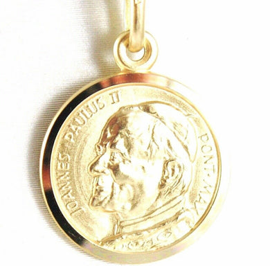 solid 18k yellow gold Saint Pope John Paul II, diameter 17 mm medal pendant, very detailed.