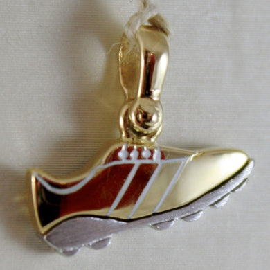 SOLID 18K WHITE & YELLOW GOLD SOCCER SHOE, SATIN PENDANT, SHOES, MADE IN ITALY.