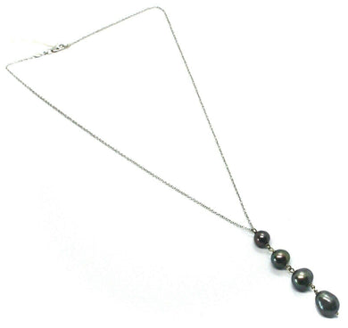18k white gold lariat necklace rolo chain fw round oval drop black pearl pendant.