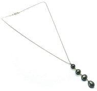 18k white gold lariat necklace rolo chain fw round oval drop black pearl pendant.