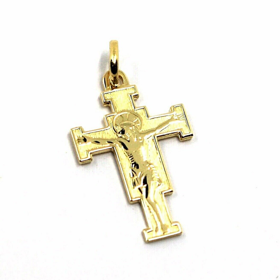 SOLID 18K YELLOW GOLD FLAT SAINT DAMIANO CROSS PENDANT, MADE IN ITALY, 0.9