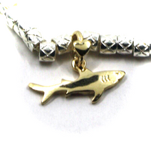 Load image into Gallery viewer, 925 STERLING SILVER TUBE CUBES BRACELET, 9K YELLOW GOLD 20mm SHARK PENDANT
