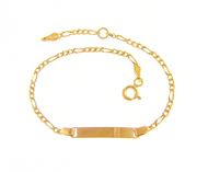 18k yellow gold boy girl baby bracelet engraving plate figaro 3+1 chain 5.5-6.3