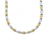 18K YELLOW WHITE GOLD CHAIN 4mm ALTERNATE SQUARED CROSSED DROP TUBE 60cm 24
