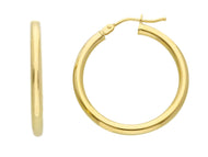 18k yellow gold round circle hoops earrings internal diameter 20mm, width 2.5mm.