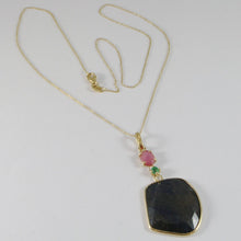 Load image into Gallery viewer, 9k yellow gold necklace and pendant, round blue and oval pink sapphire, peridot.
