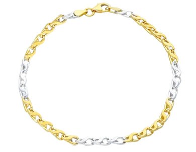 18K YELLOW WHITE GOLD BRACELET 3.5mm ALTERNATE 5+3 OVAL INFINITE LINK, 21cm 8.3