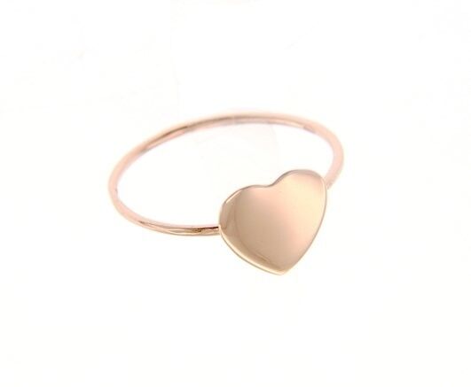 18k rose gold flat heart love ring smooth, bright, luminous, made in Italy.
