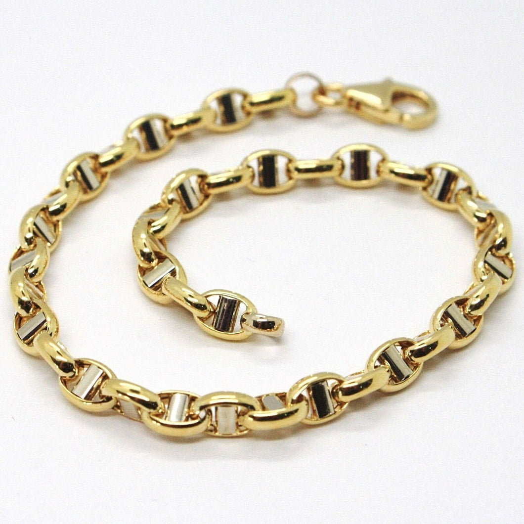 18k yellow white gold 4mm oval navy mariner nautical bracelet 7.5