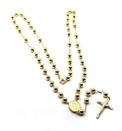 18k yellow gold Rosary necklace Miraculous Mary medal Jesus Cross 6mm spheres.