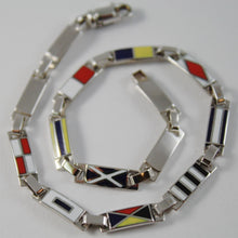 Load image into Gallery viewer, MASSIVE SOLID 18K WHITE GOLD BRACELET WITH GLAZED NAUTICAL FLAGS, MADE IN ITALY
