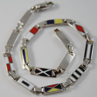 massive solid 18k white gold bracelet with glazed nautical flags, made in Italy.