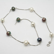 Load image into Gallery viewer, 18k white gold necklace, venetian chain alternate black &amp; white pearls 8.5 mm
