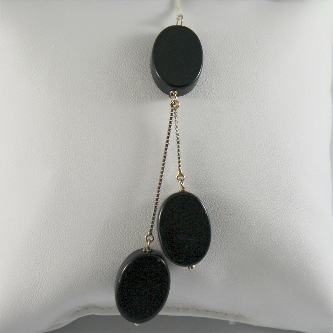 SOLID 18K WHITE GOLD PENDANT, 2,56 3,15 INCHES, BLACK ONYX DROPS, VENETIAN LINK.