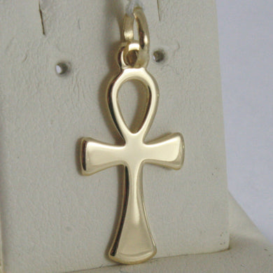 SOLID 18K YELLOW GOLD CROSS, CROSS OF LIFE, ANKH SHINY 0.98 INCHES MADE IN ITALY.