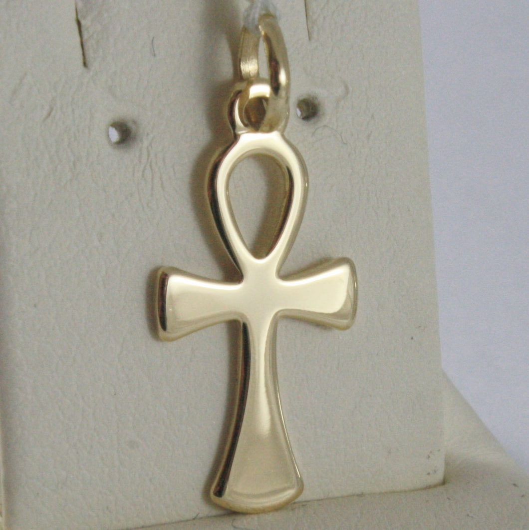 SOLID 18K YELLOW GOLD CROSS, CROSS OF LIFE, ANKH SHINY 0.98 INCHES MADE IN ITALY.