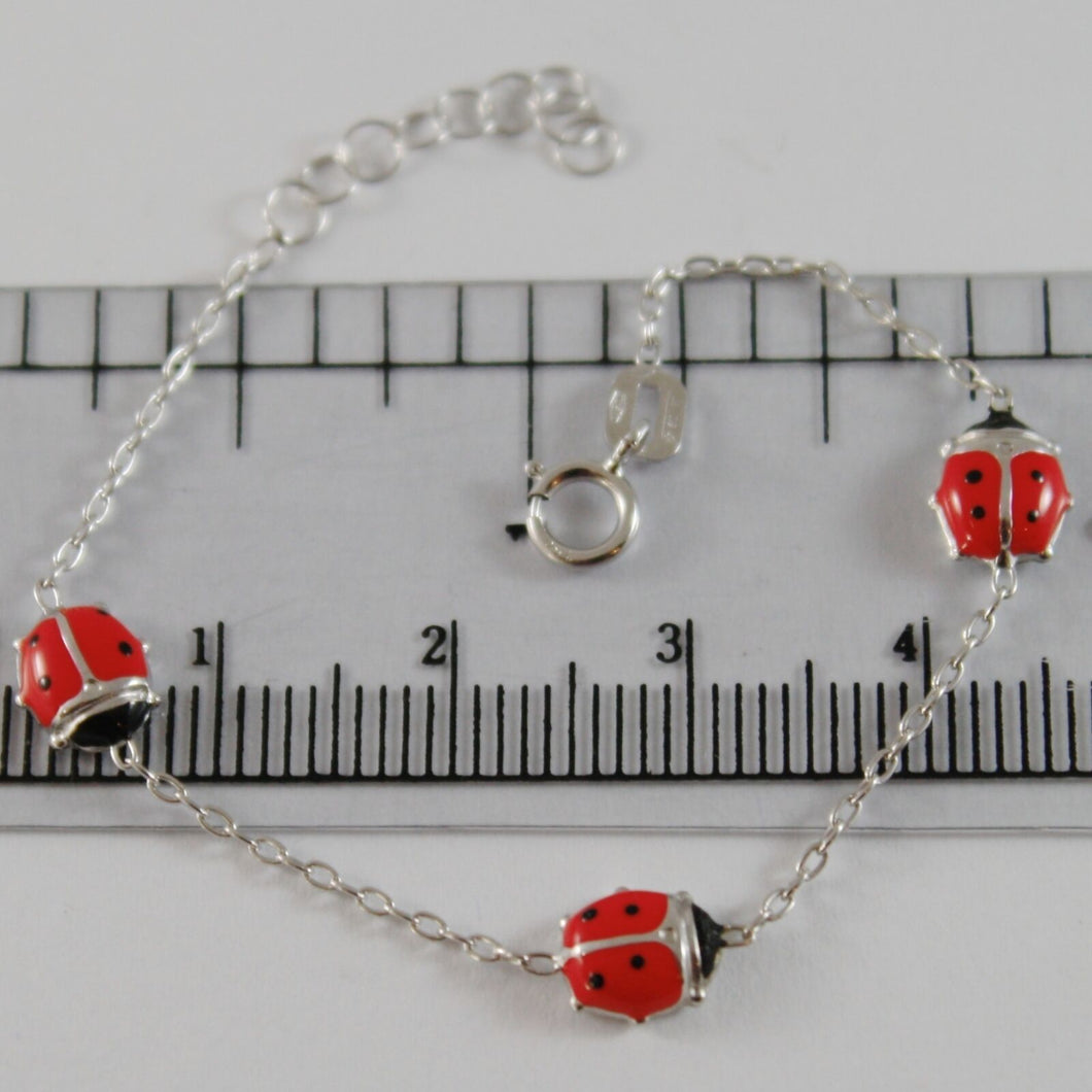 18k white gold girl bracelet 5.50 glazed ladybird ladybug, enamel, made in Italy.