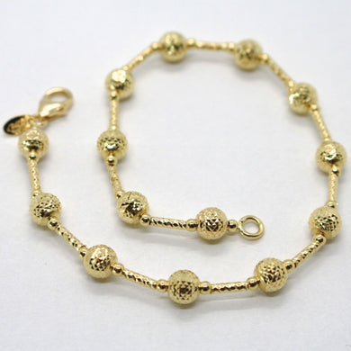 18K YELLOW GOLD BRACELET FINELY WORKED 5 MM BALL SPHERE AND TUBE LINK 7.5 INCHES.