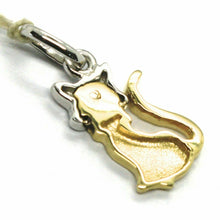 Load image into Gallery viewer, SOLID 18K YELLOW &amp; WHITE GOLD SMALL 16mm 0.63&quot; CAT PENDANT, MADE IN ITALY

