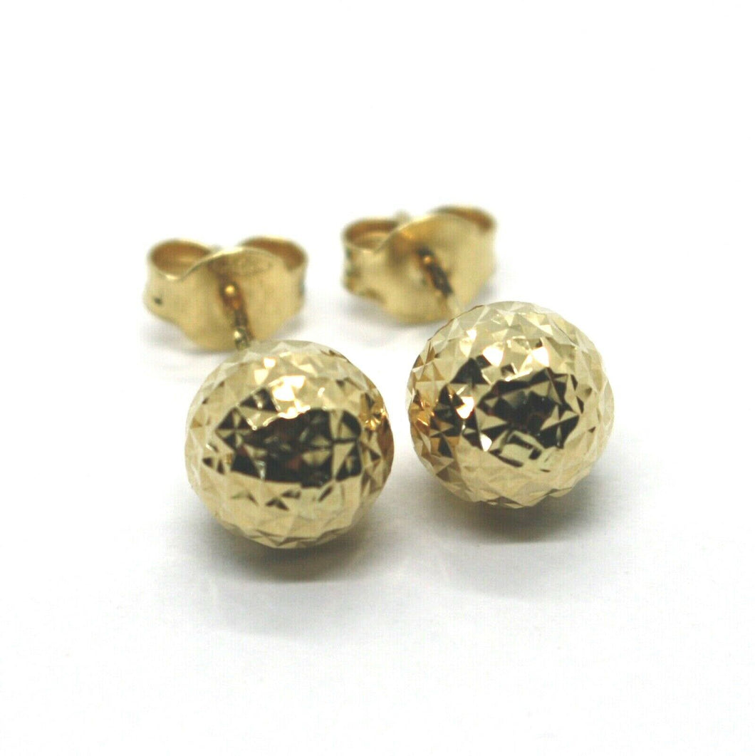 18k yellow gold earrings diamond cut worked faceted balls spheres 8mm.
