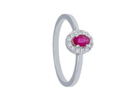 SOLID 18K WHITE GOLD RING WITH OVAL CUT RUBY 0.27 Carats AND DIAMONDS FRAME.