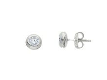 Load image into Gallery viewer, 18K WHITE GOLD BEZEL EARRINGS CUBIC ZIRCONIA WITH FRAME SOLITAIRE DIAMETER 6mm.
