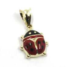 Load image into Gallery viewer, 18K YELLOW GOLD ROUNDED LADYBUG PENDANT ENAMEL 1.6cm, 0.63&quot;, BLACK AND RED.
