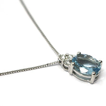 Load image into Gallery viewer, 18k white gold necklace aquamarine 0.43 oval cut &amp; diamonds 0.07, pendant, chain
