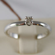 18k white gold solitaire wedding band castle ring diamond 0.07 made in Italy.