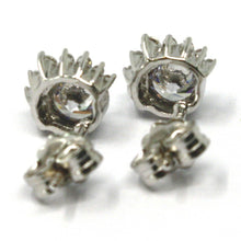 Load image into Gallery viewer, SOLID 18K WHITE GOLD STUD EARRINGS, SUN, CROWN, EYE, CUBIC ZIRCONIA, 0.3 INCHES.
