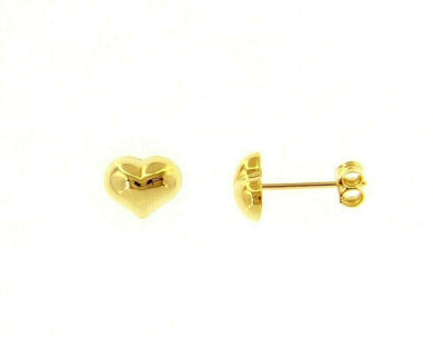 18K YELLOW GOLD EARRINGS ROUNDED SMALL HEART, SHINY, SMOOTH, 7mm, MADE IN ITALY.