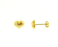 18K YELLOW GOLD EARRINGS ROUNDED SMALL HEART, SHINY, SMOOTH, 7mm, MADE IN ITALY.