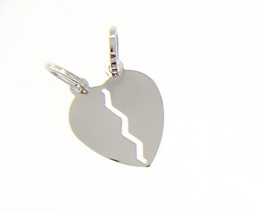 18k white gold double broken heart pendant charm engravable made in Italy.