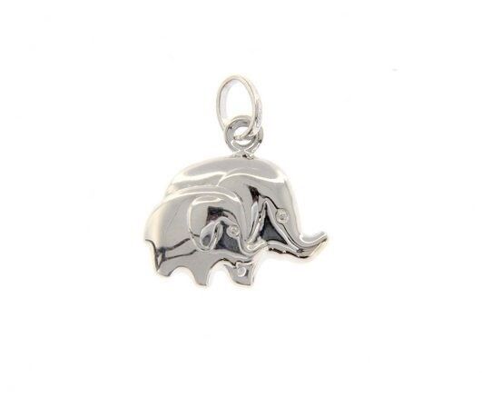 18k white gold mother & son elephant pendant charm 21 mm smooth made in Italy.