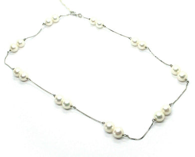18k white gold necklace alternate venetian chain round double 8mm fw white pearl.