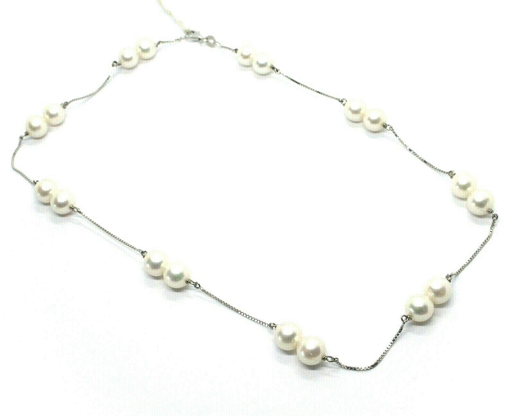 18k white gold necklace alternate venetian chain round double 8mm fw white pearl