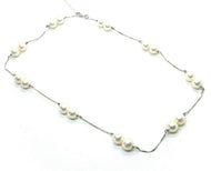 18k white gold necklace alternate venetian chain round double 8mm fw white pearl.
