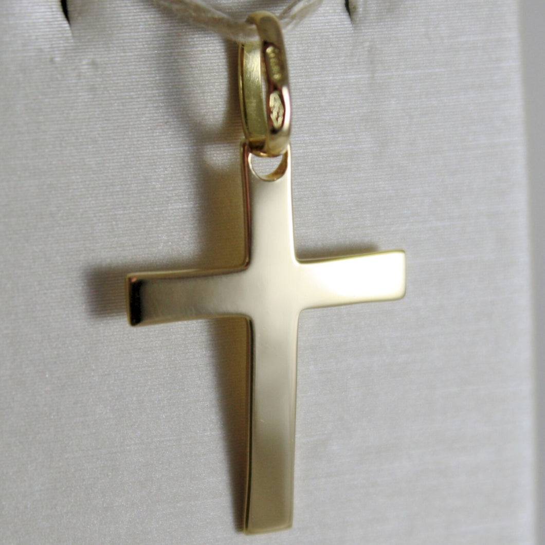SOLID 18K YELLOW GOLD FLAT CROSS SQUARED ARCHED, SMOOTH, LUMINOUS, MADE IN ITALY