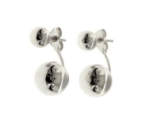 18k white gold pendant earrings rounded double sphere 6-10mm, shiny, smooth