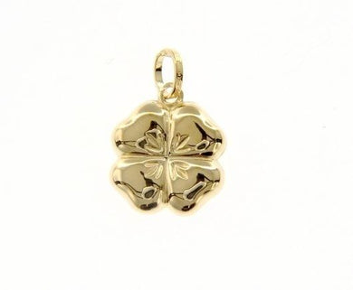 18K YELLOW GOLD ROUNDED FOUR LEAF PENDANT CHARM 22 MM SMOOTH MADE IN ITALY.