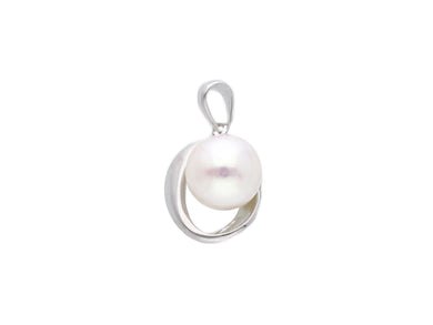 18k white gold pendant charm with round freshwater white pearl 7.5-8 mm.