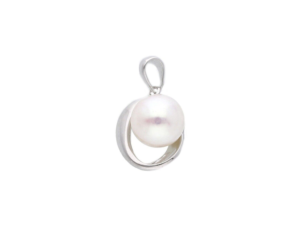 18k white gold pendant charm with round freshwater white pearl 7.5-8 mm.