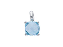 Load image into Gallery viewer, solid 18k white gold four prongs pendant with big 10mm blue topaz, cushion cut.
