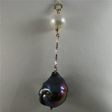 Load image into Gallery viewer, SOLID 18K WHITE GOLD PENDANT, 2,32 In, WHITE ROUND PEARL &amp; BLACK BAROQUE PEARL.
